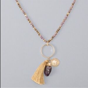NWT Amethyst Tone Bead & Charm Pendant Necklace